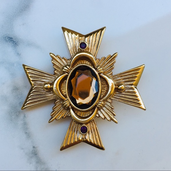 Avon Jewelry - Star of the Cross brooch gold topaz Avon pendant
